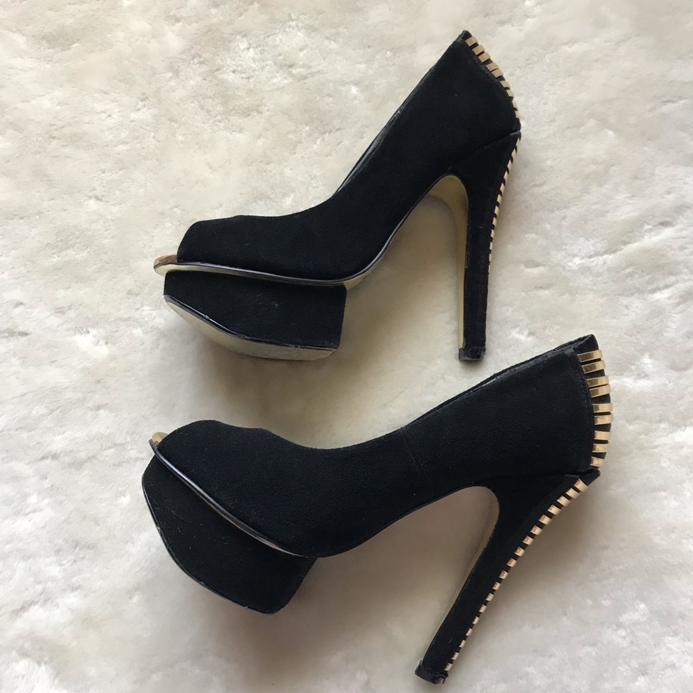 bebe Black peeptoe platforms heels - Picture 3 of 5